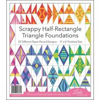 Kostenloser Rückversand Scrappy Half Rectangle Triangle Foundation Sheets – Vorgedrucktes Papier für 100 HRTs Patchworkdreiecke in Paper Piecing Technik – 3×6 inch