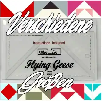 Abverkauf Bloc_Loc Flying Geese Tool Quilt Ruler – Fliegende Gänse Patchworkblock Patchworklineal – VERSCHIEDENE GRÖSSEN MIT DEUTSCHER ANLEITUNG!