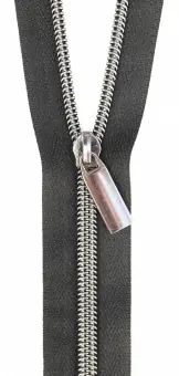 Top-Qualität Altsilber „Gunmetal“ & Schwarz Endlosreißverschluss & Zupfer – Silver / Black Zipper mit Metallzähnen – Sallie Tomato