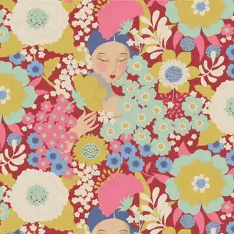 Direktkauf Wallflower Burgundy – Tildas Wallflower Blümchenstoffe – Original skandinavischer Tildastoff