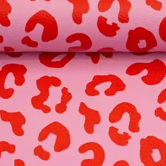 Bestpreis Rosa Rotes Happy Leo Kunstleder – Cherry Picking Lederimitat Leopardenmuster Meterware