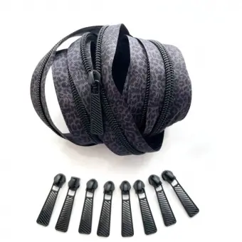 Black Leopard Print Zipper Tape & Pulls – Schwarz-Grauer Reißverschluss mit Leopardenmuster für Taschen & Accessoires – Sew Hungry Hippie – 3 yards / 2,7m Neu Im Sortiment