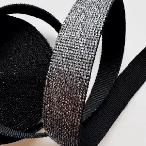 Black-Silver Glitter Webbing – Schwarz-Silbernes, Glitzerndes Gurtband für Taschen & Accessoires - Sew Hungry Hippie - 3 yards / 2,8m Bestpreis