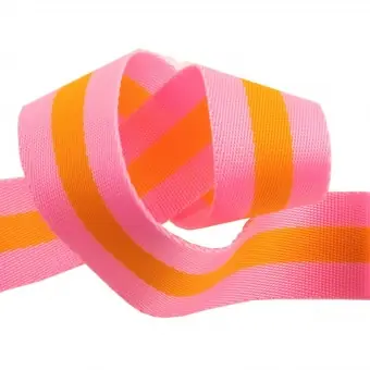 Bright Soft Pink and Tangerine Orange Tula Pink Designer Webbing – Renaissance Ribbons 38mm Gurtband-Set – 1 1/4 inch Striped Strapping – 2 yards / 1,8m Heute Kaufen