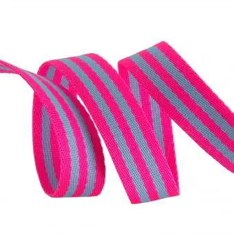 Kostenloser Versand Aqua and Hot Pink Tula Pink Designer Webbing – Renaissance Ribbons 25mm Gurtband-Set – 1 inch Striped Strapping – 2 yards / 1,8m
