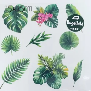 Bügelbild Set mit 9 Palmen Blätter Monstera Motiven grün 15x15cm Direkt Vom Hersteller