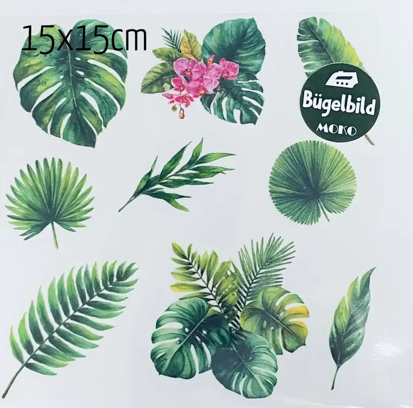 Bügelbild Set mit 9 Palmen Blätter Monstera Motiven grün 15x15cm Direkt Vom Hersteller