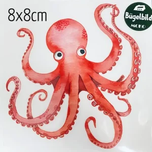 Rabatt Bügelbild kleiner Oktopus Tintenfisch rot orange 8x8cm