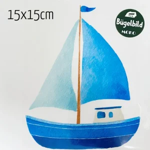 Bügelbild großes Segelboot blau 15x15cm Echt