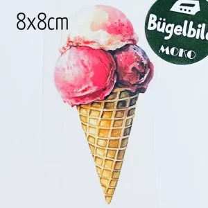Bügelbild kleines Eis in Waffel pink 8x8cm Markenware