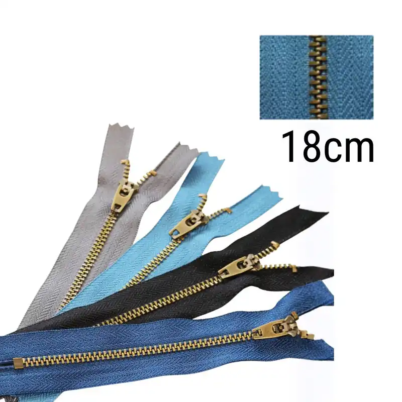 Kostenloser Versand Metall Reißverschluss jeansblau altmessing 18cm für Jeans, Hosen & Taschen
