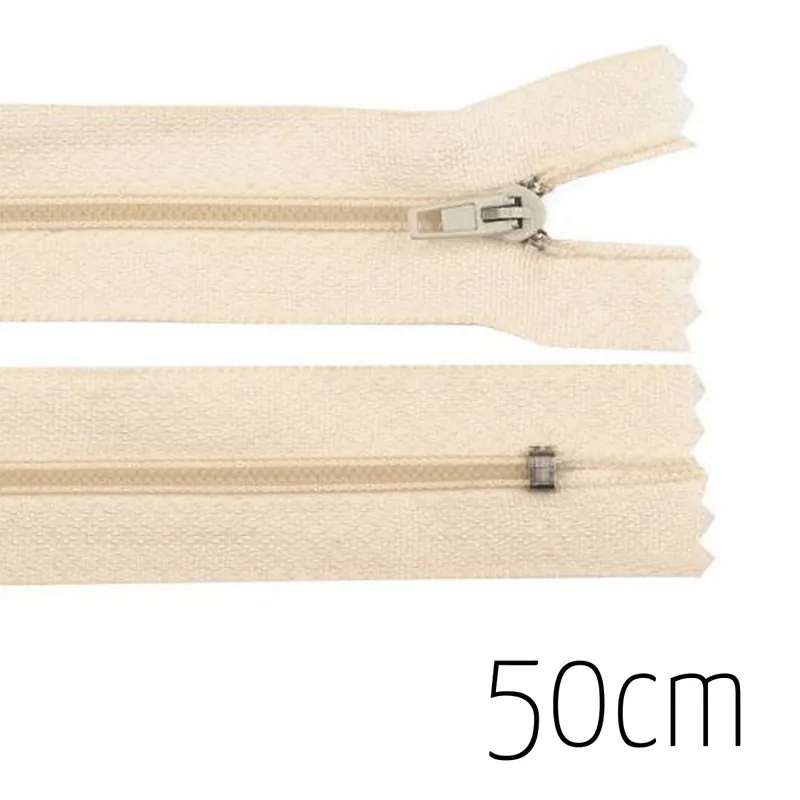 Reißverschluss creme 50cm lang nicht teilbar für Taschen & Mäppchen – Spiralreißverschluss 3mm Sofort Bestellen