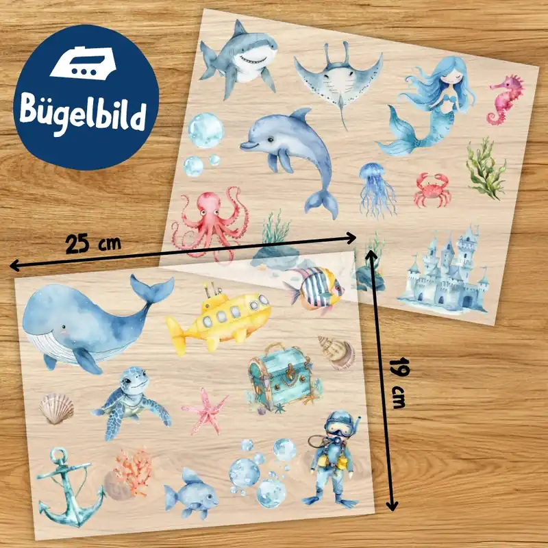 Geprüft Bügelbilder Set Meeresfreunde – 25 Motive für Unterwasser-Fans (2 Bögen)