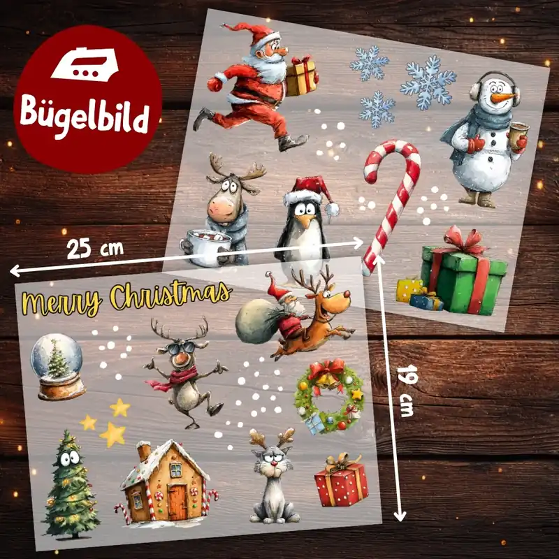 Bügelbilder Set Weihnachten 2 Bögen – viele süße Motive zum Aufbügeln für Textilien Sonderangebot