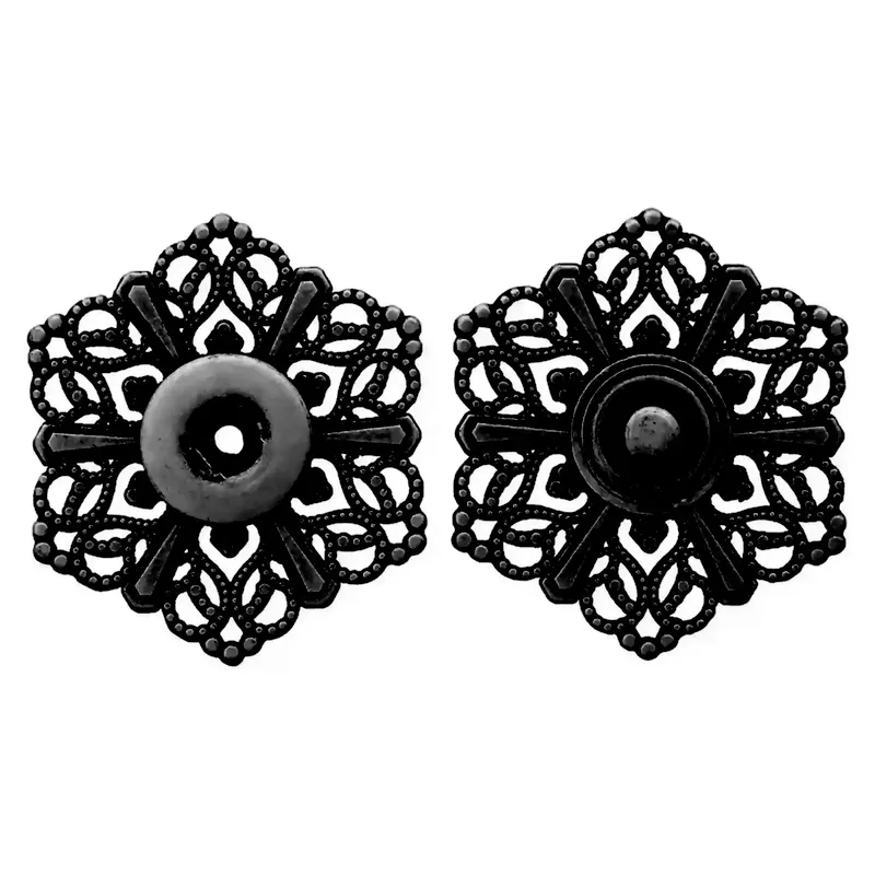 Dekorativer Annäh-Druckknopf aus Metall 32mm schwarz mit floralem Muster Heute Kaufen