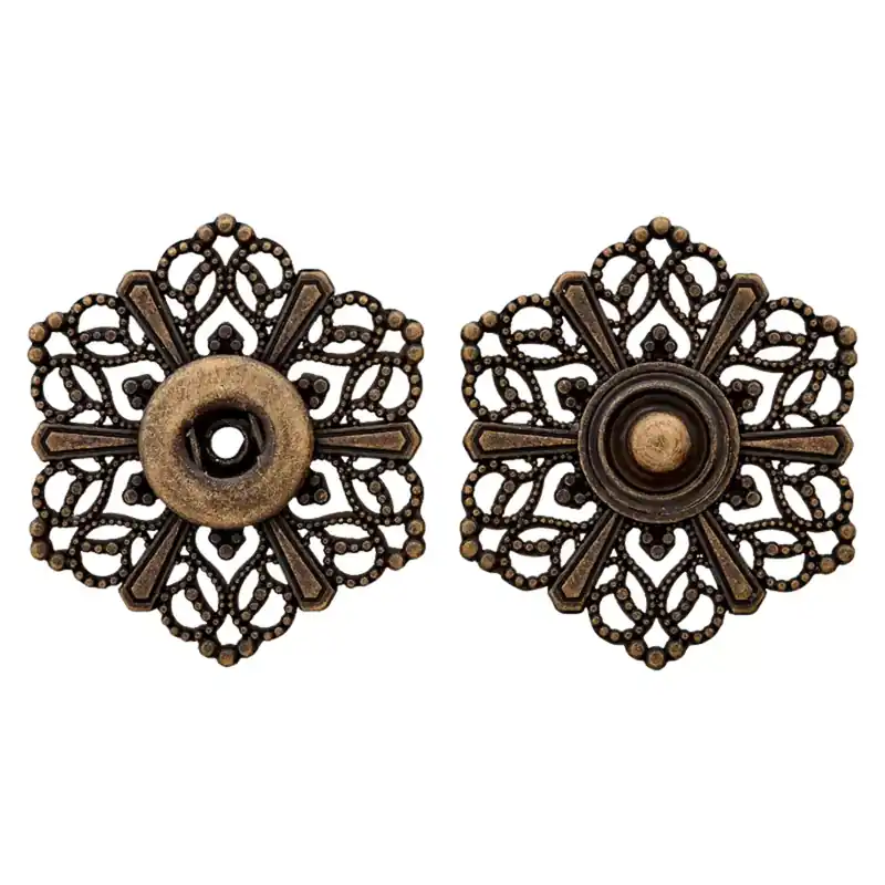 Heißes Angebot Dekorativer Annäh-Druckknopf aus Metall 32mm altmessing mit floralem Muster