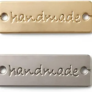 2 edle handmade Aufnäher Label aus Metall in silber und gold Solange Der Vorrat Reicht