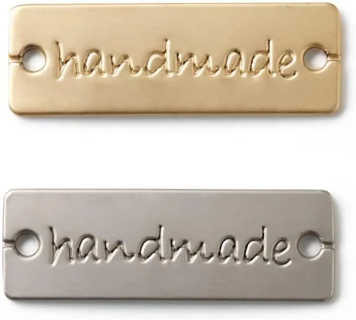 2 edle handmade Aufnäher Label aus Metall in silber und gold Solange Der Vorrat Reicht