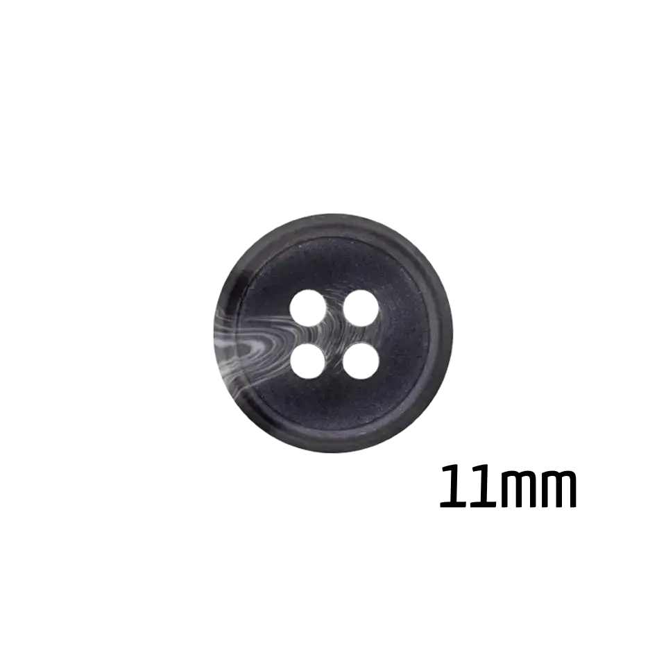 Kleiner Knopf 11 mm dunkelgrau marmoriert aus Polyester mit 4 Löchern Sonderaktion