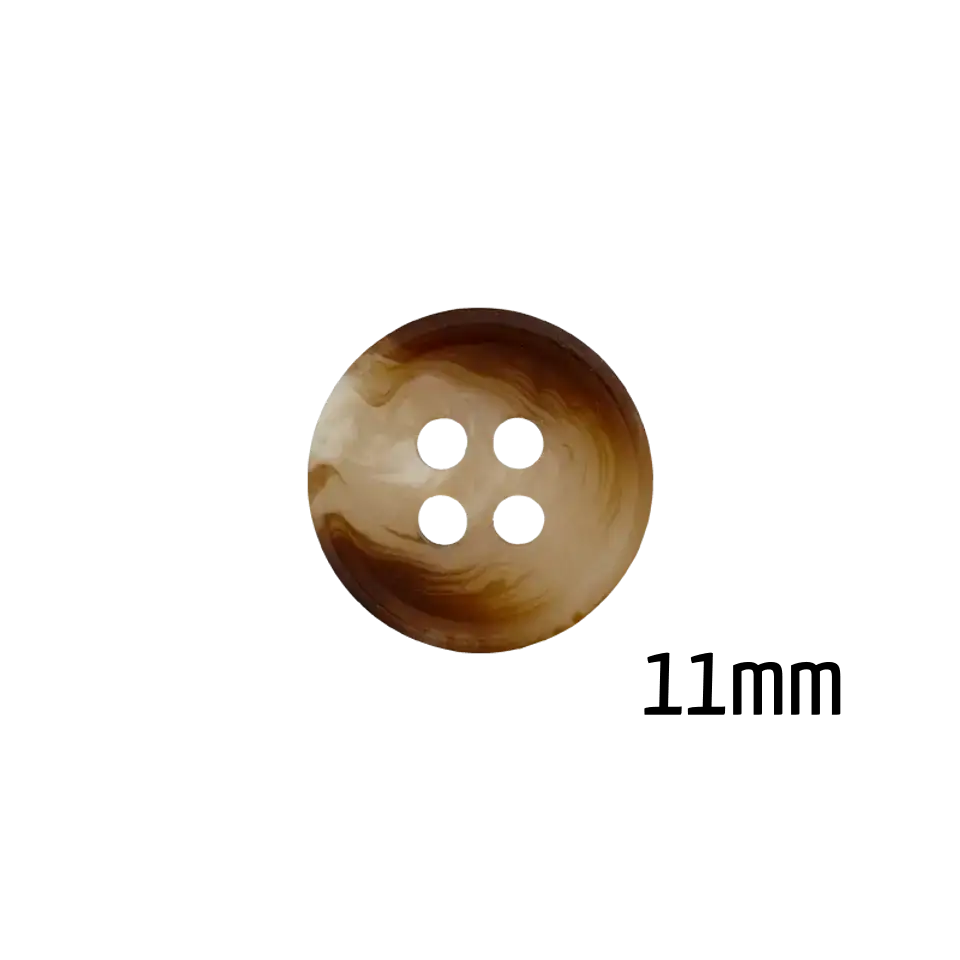 Kleiner Knopf 11 mm hellbraun marmoriert aus Polyester mit 4 Löchern Must-Have
