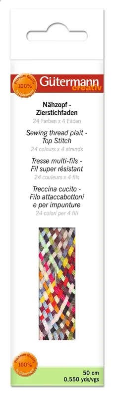 Angebot Gütermann Nähzopf – Zierstichfaden 24 Farben x 4 Fäden (50 cm) + Nähnadel