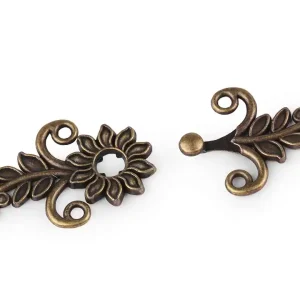 Ornamente Verschluss Blüte altmessing – Haken Öse Trachten Schließe für Cardigan Tuch & Tasche Original