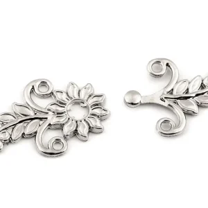 Markenware Ornamente Verschluss Blüte silber – Haken Öse Trachten Schließe für Cardigan Tuch & Tasche