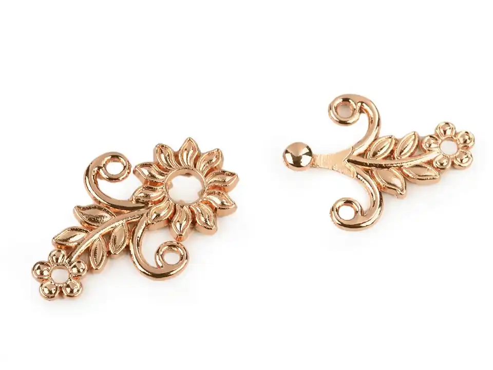 Ornamente Verschluss Blüte gold – Haken Öse Trachten Schließe für Cardigan Tuch & Tasche Kostenloser Rückversand