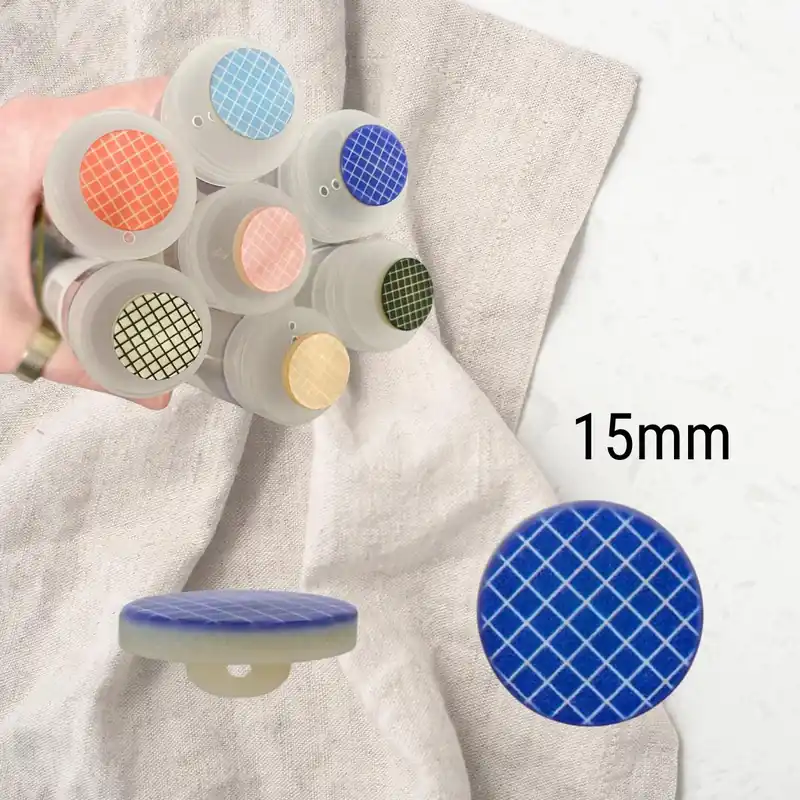 runder Knopf mit Öse 15mm blau kariert – Zierknopf Blusenknopf Kleiderknopf Karomuster Kracherpreis