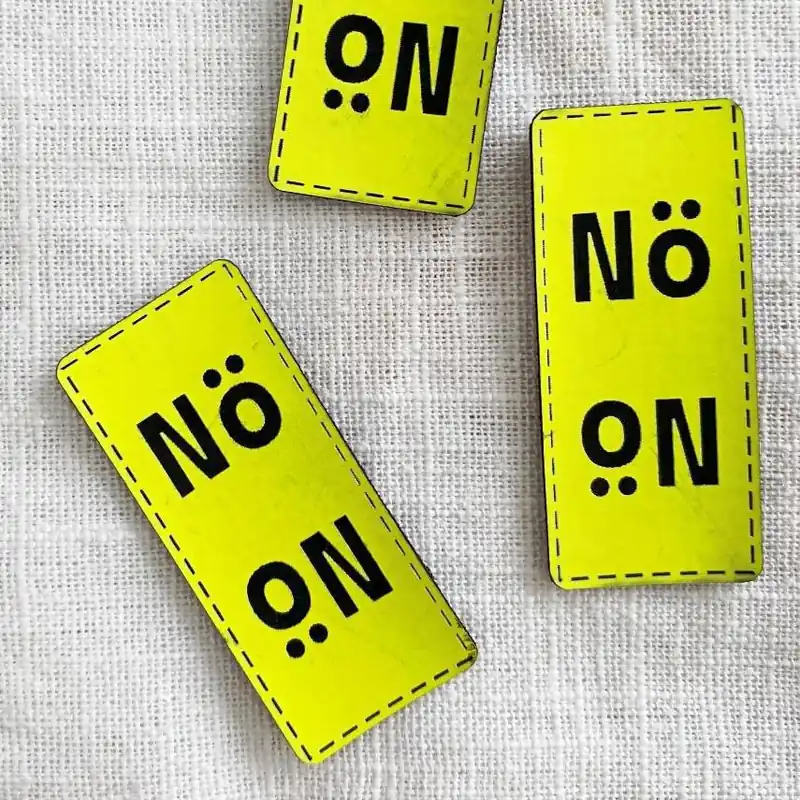 Aufnäher Label – Nö Nö – neongelb – für einzigartige Nähprojekte, Strickwerke & Gebasteltes Mengenrabatt