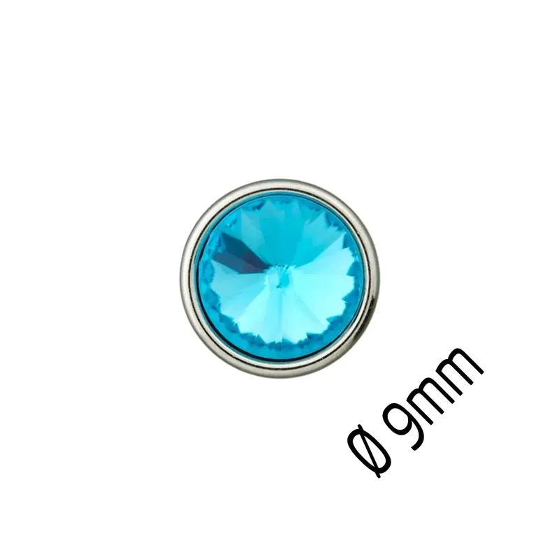 Expressversand edler runder Knopf mit Öse 9mm silber Glitzerstein türkis – Blusenknopf Kleiderknopf metallisiert