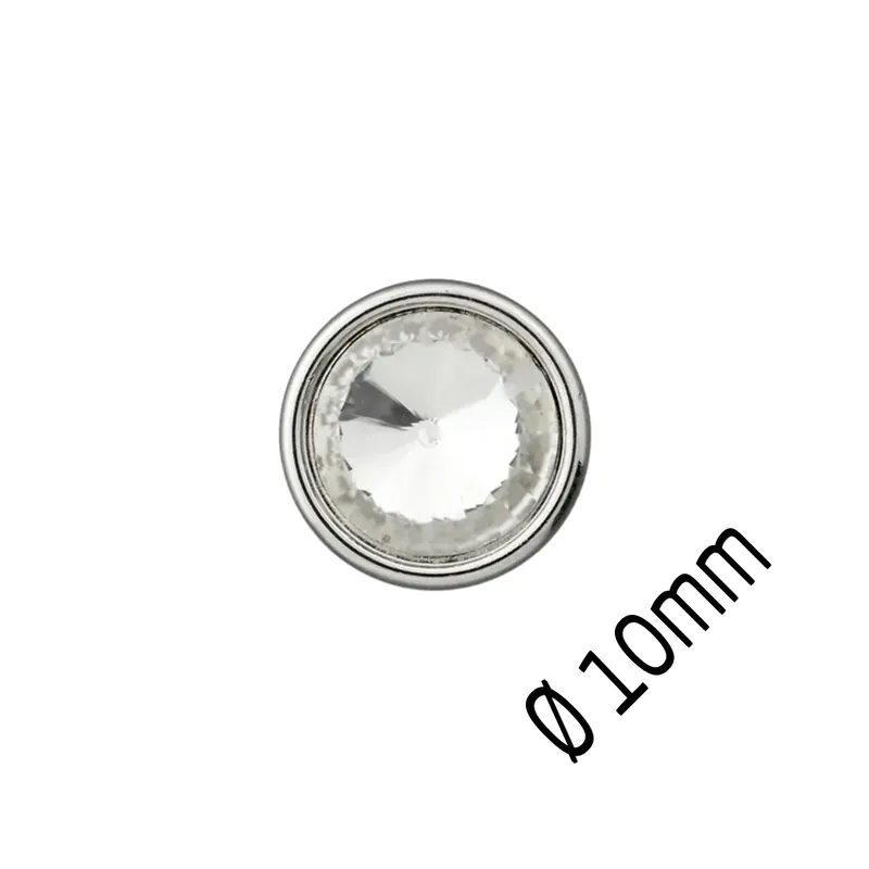 Direktkauf edler runder Knopf mit Öse 10mm silber Glitzerstein transparent – Blusenknopf Kleiderknopf metallisi