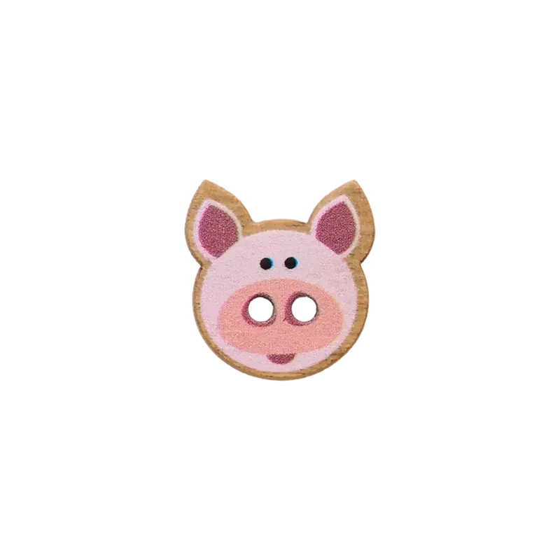 Schweinchen – kleiner Knopf mit Tiermotiv aus Holz waschbar 15mm 2 Loch Schnäppchen