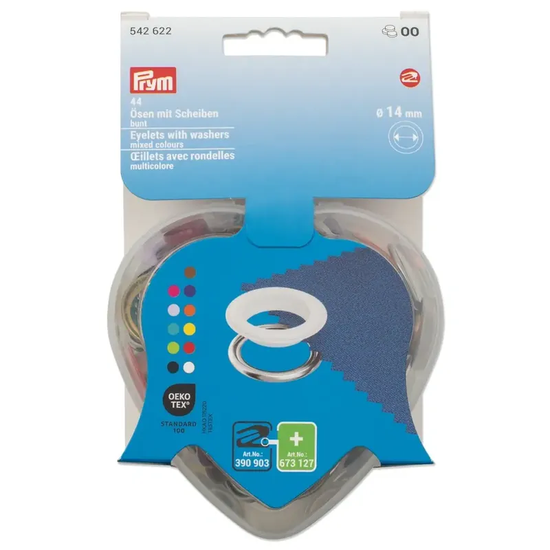 Kostenfreie Lieferung 44 bunte Ösen mit Scheiben 14mm – für das Prym Vario Creative Tool