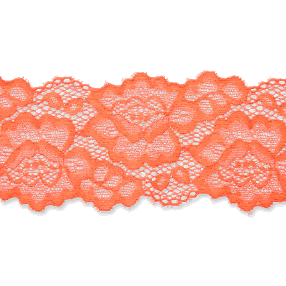 Geprüft breite Elastische Spitze mit Blütenmuster in neon orange 55 mm breit