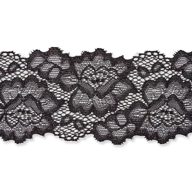 Exklusiv breite Elastische Spitze mit Blütenmuster in schwarz 55 mm breit
