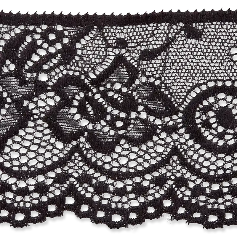 breite Elastische Spitze mit Blütenmuster in schwarz 68 mm breit mit Bogenkante Jetzt Kaufen