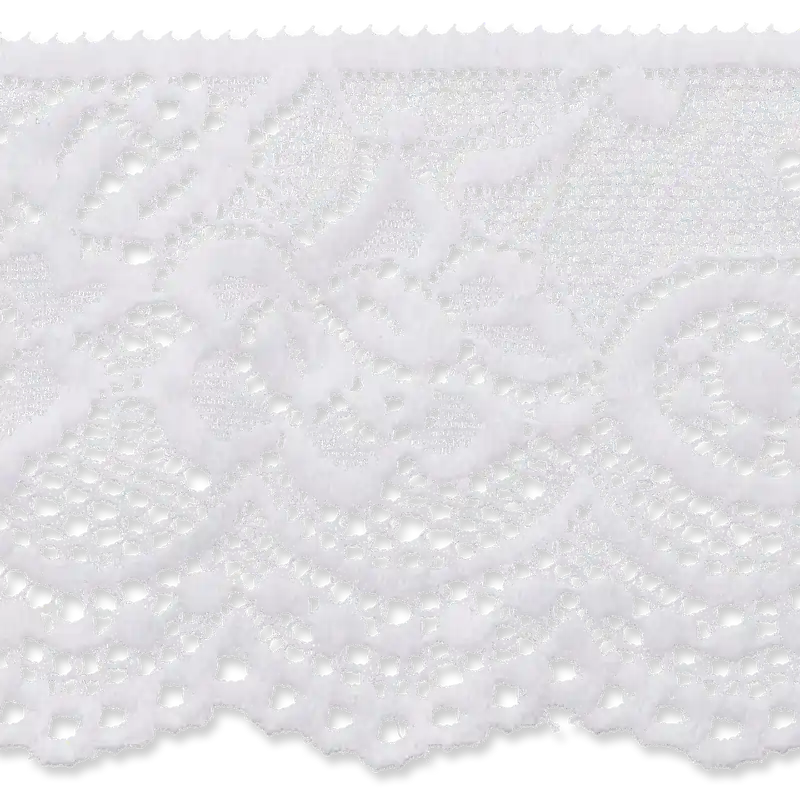 breite Elastische Spitze mit Blütenmuster in weiß 68 mm breit mit Bogenkante Online Kaufen