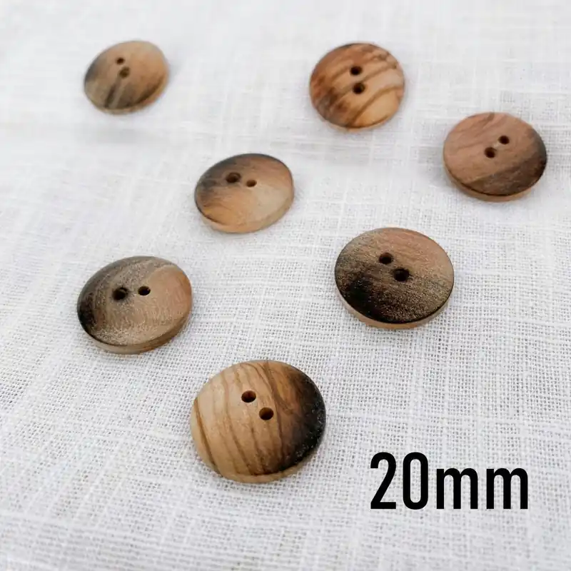 Sonderaktion runder Knopf aus Holz waschbar 20mm 2 Loch – Zierknopf Kleiderknopf Hosenknopf