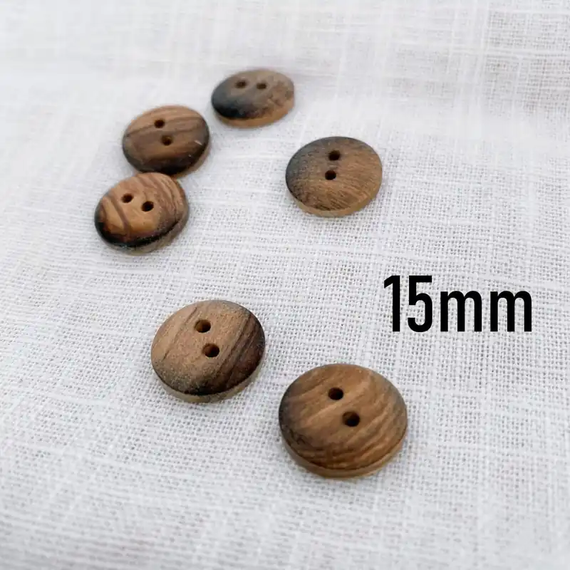 kleiner runder Knopf aus Holz waschbar 15mm 2 Loch – Zierknopf Blusenknopf Kleiderknopf Kostenfreie Lieferung