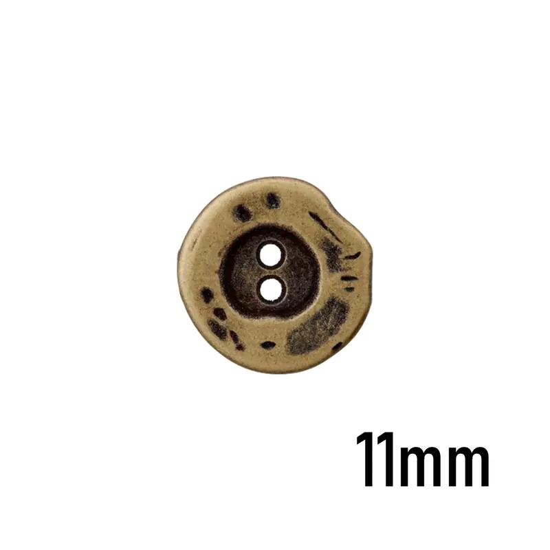 Gratis Versand kleiner runder Knopf altmessing aus Metall 11mm 2 Loch – Zierknopf Blusenknopf Kleiderknopf