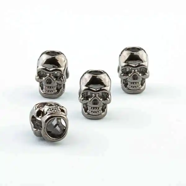 Gratis Versand Kordelenden Totenkopf nickel schwarz für 5-7mm dicke Kordeln – Skull gunmetal