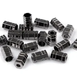 Kordelenden 6-Eck nickel schwarz für 4mm dicke Kordeln - Screw gunmetal Neu Im Sortiment