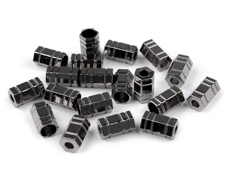 Kordelenden 6-Eck nickel schwarz für 4mm dicke Kordeln – Screw gunmetal Neu Im Sortiment