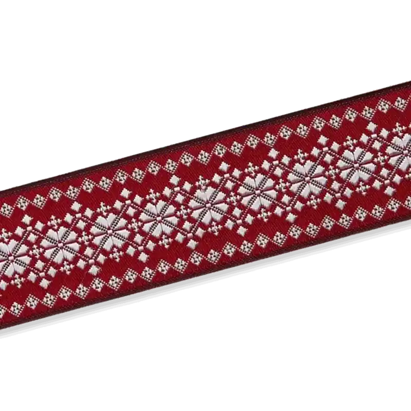 Kostenfreie Lieferung Jacquardborte mit schönem Muster rot silber – 2,7cm breit Winter Weihnachten Trachten Vintage