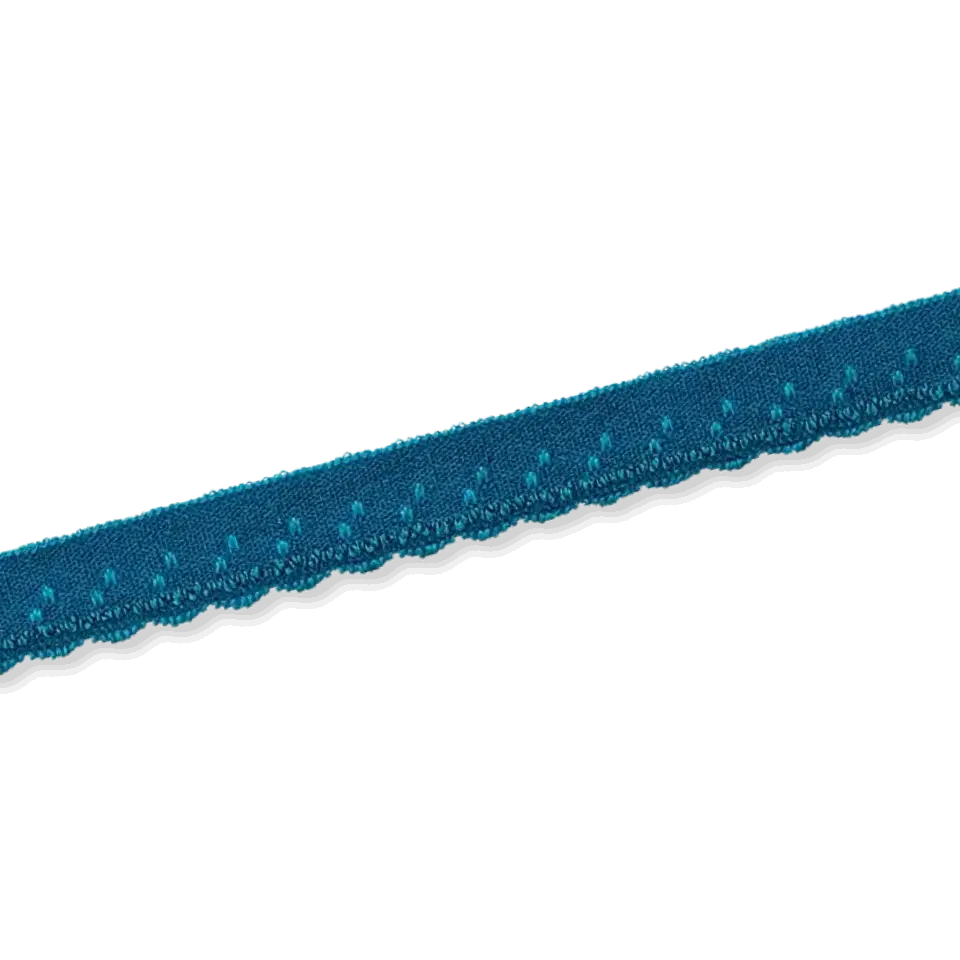 Ausverkauf elastisches Y Einfassband petrol 11mm breit – Einfassgummi mit Spitze Bogenkante