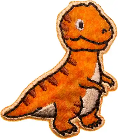 Bügelbild kleiner Baby T-Rex Dinosaurier orange – Applikation zum aufbügeln Premium