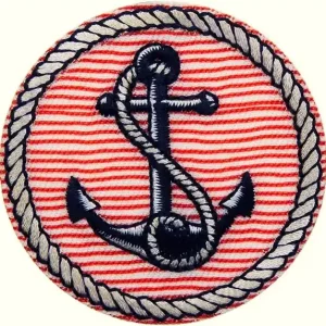 Bügelbild rund maritim mit Anker Tau Streifen rot blau - Applikation zum aufbügeln Markenware