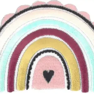 Weltweiter Versand Bügelbild großer Regenbogen mit Herz pastell apricot mint rot gold - Applikation zum aufbügeln