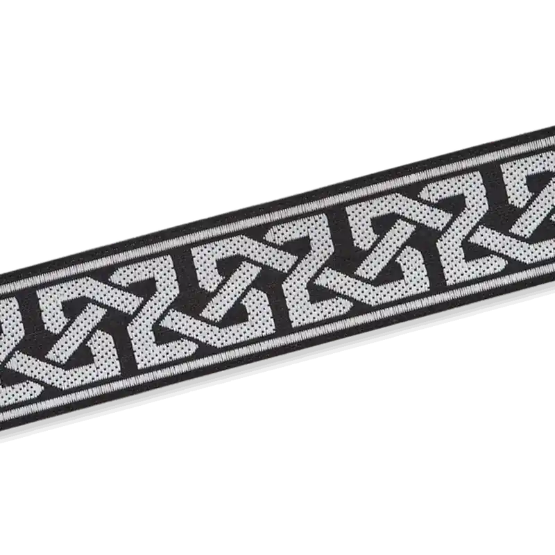 Geprüft Webband mit grafischem Muster schwarz silber metallic – 2,5cm breit Antike Griechenland Vintage